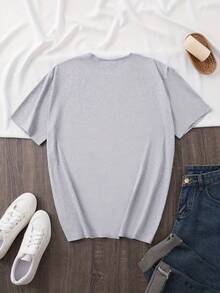 Camiseta Casual de Manga Corta con Cuello Redondo para Mujeres - Camiseta Gráfica con Corazón Rosa y Estampado a Cuadros, Ajuste Relajado Gris Claro, Lavable a Máquina, Camiseta para Todas las Estaciones, Camisetas para Damas, Camiseta de Diseño Juguetón, Tela No Transparente - Blanco - Ver 9