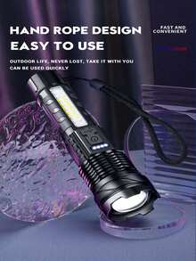 1/2/4pcs Outdoor Portable Multifunctional Flashlight With 8 LED Side Emergency Light, 1200mAh Rechargeable Battery, High Strength Material, 3 Brightness Modes, Zoom Function, Real-Time Battery Display, Suitable For Outdoor, Home, Camping, Cycling, Fishing, Car, Emergency Lighting - Essential Gift For Christmas, Halloween, Festivals - Upgraded Version-flashlight - View 8