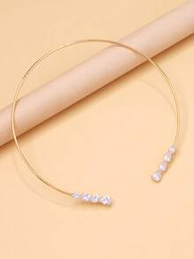 Stonefans Fashion Waterdrop Rhinestone Necklace, Metal Ring Minimalist Open Collar Twist Necklace For Women - Gold - View 3