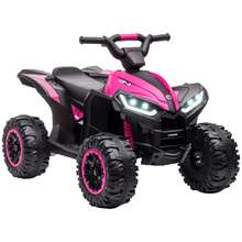 HOMCOM Quad Eléctrico para Niños 12V, Quad para Niños de 3-5 Años, con 2 Motores, Velocidad Ajustable 3-6km/h, Faros, Bocina, Música, USB, Avance y Retroceso - Rosa - Ver 10