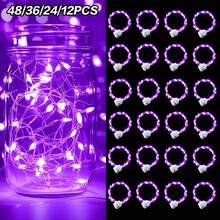 48/36/24/12PCS Fairy Lights Twinkle String Lights Battery Operated Waterproof Firefly Starry Mason Jar Lights For Small-Space Party Halloween Christmas Valentines Day Ambiance - Purple - View 1
