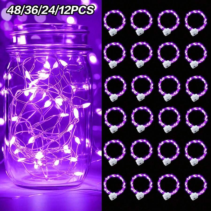 48/36/24/12PCS Fairy Lights Twinkle String Lights Battery Operated Waterproof Firefly Starry Mason Jar Lights For Small-Space Party Halloween Christmas Valentines Day Ambiance - Purple - View 1