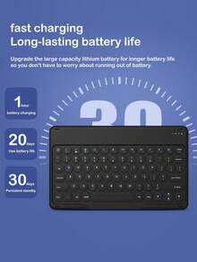 AKKHOO 10 英寸超薄可充电静音无线键盘，兼容 iPad、电脑、手机、平板电脑 - 黑色 - 查看 5