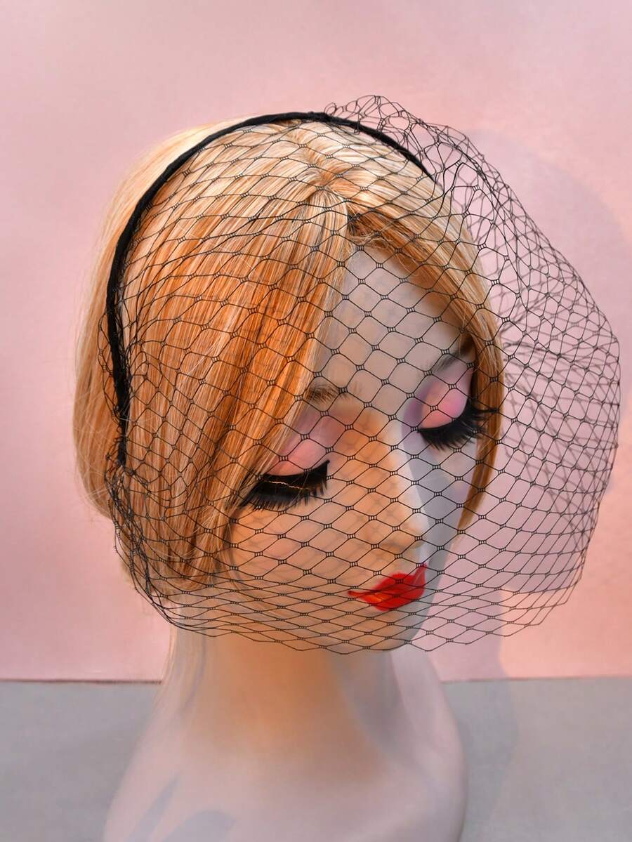 1 pièce Bandeau de voile de cage à oiseaux en maille vintage élégant et minimaliste européen, accessoire de costume pour cérémonie de mariage nuptial, fête masquée, tenue d'automne pour femmes