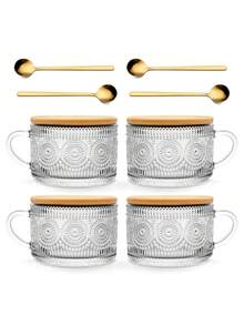 4pcs, 450ml/15.2oz Coffee Cup, Drinking Set With Lid And Spoon, Reusable, Easy To Clean, Dual-Purpose Cup For Both Hot And Cold, Suitable For Coffee, Juice, Milk Tea, Etc., Essential For Halloween And Christmas - 4件裝有蓋子和湯匙的咖啡杯 - 查看 10