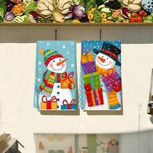 1 set/2 buc/100 buc lavete de bucătărie și lavete imprimate cu oameni de zăpadă, potrivite pentru decorarea interioară în restaurante, bucătării și băi, decorarea petrecerilor, cadouri de festival și pot fi oferite și ca cadouri de Crăciun.