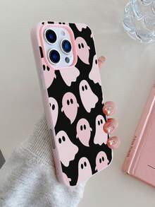 1pc Cute Pink Ghost Design Jelly Pudding Waterproof Shockproof Anti-Slip TPU 2-In-1 Soft Phone Case Cover Compatible With Apple Phones Anti-Fall Scratch Resistant - Multicolor - View 4
