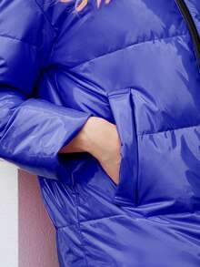 Zip Up Hooded Padded Coat For Winter - Blue - View 10
