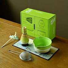 7件套抹茶入门套装，包含抹茶碗（带嘴）、抹茶筅、筅架、勺子、筛子、茶勺、茶布，精美抹茶茶道礼盒套装，适合作为生日和节日礼物。 - 彩色 - 查看 4