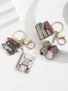 1pc Handmade DIY Acrylic Bow, Book, Pencil Keychain Pendant, Book Bow Pencil English Letter Keychain, English Slogan Rainbow Graduation Season, Back To School Season, Teacher's Day Keychain, Graduation Season Classmate Reunion For Teachers Christmas Gift Ideas Bag Lanyards With Id Holder Car Accessories Bag Charms