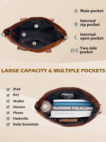 NEWHEY Men's Simple Handbag - PU Leather Shoulder Tote Bag, Fashionable Large Capacity Work Bag, Suitable For College Students, Office, Business Commute, Portable Shopping, Retro Style - Multicolor - View 5