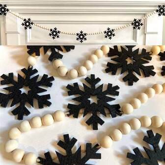 Snowflake Wooden Bead Wreath Christmas Decor, Boho Rustic Wooden Flower Wreath, DIY Wooden Bead Christmas Decor Tree Garland Fireplace Wall Winter Banner