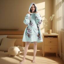 Hooded Robe Sweatshirt, Oversized Plush Cloak Style Loungewear, Warm & Cozy Unisex Sherpa Bathrobe For Home, Office, Study, Winter