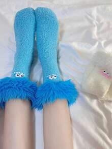 1 Pair Women's Autumn/Winter Christmas & Halloween Funny Colorful Plush Socks, Coral Fleece Warm Thick Cartoon House Socks, Cozy Socks