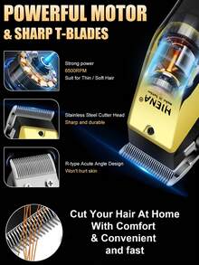 HIENA 3-In-1 Set/2-In-1 Set/1pc Cordless Hair Clippers Men - Professional USB Rechargeable Grooming Kit With Trimmer, Electric Shaver, Detail Trimmer, Ideal Father's Day Gift, Equipped With Limit Combs, Valentine's Day Or Men Gifts