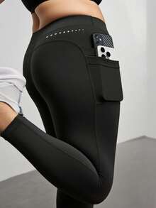 加大码女式高腰柔软运动紧身裤，修身健身跑步裤，带口袋，适合户外骑行、瑜伽