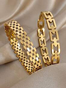 Bộ trang sức vòng tay bằng thép không gỉ mạ vàng 18K sang trọng, thanh lịch, tối giản dành cho nữ, thích hợp làm quà tặng hàng ngày, dự tiệc, Ngày của Mẹ, Ngày Valentine, kỳ nghỉ, lễ hội âm nhạc. - Nhiều màu - Xem 3