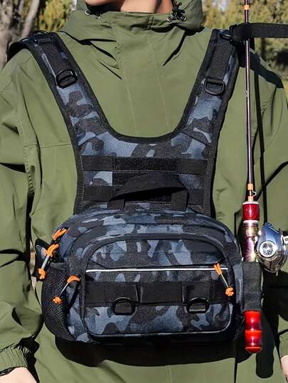 Tactical Fishing Backpack With Rod Holders Lure Chest Bag Gear Storage Bag Molle Outdoor Hiking Fanny Pack Hunting Rig Pouch