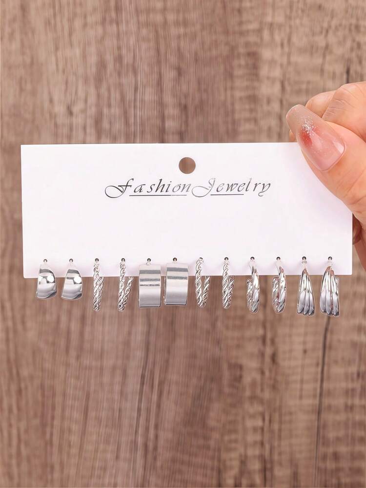 12-60 piezas Juego de aretes de mujer plateados - Elegantes aros de perlas falsas para uso diario, estilo de oficina y ocasiones especiales - Plateado - Añade 8