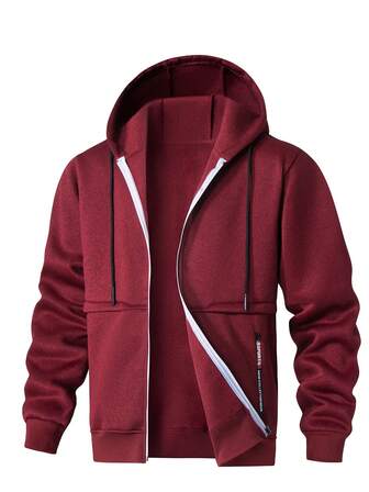 Men's Hooded Jacket, Thermal Lined Windbreaker, Casual Versatile Outerwear For Spring, Autumn & Winter