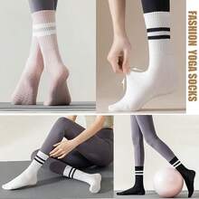 8 pares de Calcetines largos de yoga con agarre para mujer, calcetines de yoga antideslizantes, calcetines de pilates para mujer para Deportes de Interior, Pilates, Yoga, Ballet - 1 - Ver 8