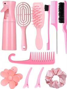 11pcs/Set Multi-Functional Hair Styling Tool Kit, Includes Scalp Massager Comb, 200ml High Pressure Spray Bottle, Detangling Comb, Hair Scrunchies, Suitable For All Hair Types And Women, Great Gift For Girlfriend/Family, Hair Styling Kit, Hair Tool Kit, Home Beauty Women Accessory Gifts ,Hair Styling Tools - Multicolor 2 - 查看 2