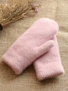 1 Pair Double Layered Velvet Thickened Warm Gloves Solid Color Versatile Cold Protection Gloves For Outdoor Cycling Winter Warm Unisex Plush Lining Mittens Birthday Christmas Gifts