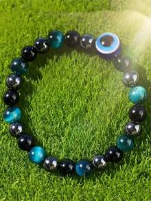 Protection Bracelet Women Men Couple Empath Black Onyx Green Tigers Eye Good Luck Bracelt String Beads Bangles Unisex Gifts For Husband Boyfriend Dad Grandpa Uncle