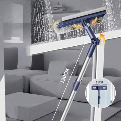 Kit profesional de limpieza de ventanas de gran altura con palo telescópico y accesorio limpiador de pantalla, cabezal giratorio a 180° para el lavado de vidrio exterior, sistema de limpieza de ventanas exteriores con escurridor, cepillo y herramienta para pantalla de apartamento