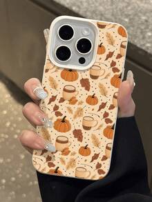 1pc New Autumn Brown Maple Leaf, Pumpkin, Coffee Pattern Waterproof Anti-Drop Anti-Slip High-Quality Soft Leather Texture Phone Case Compatible With Apple, Phones,International Version, Not The Domestic Version - Multicolor - View 4