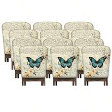 2/4/6 piezas Fundas de silla con estampado de mariposa de lino, adecuadas para decoración del hogar, sala de estar, comedor, jardín, hotel, fiesta, material de poliéster lavable