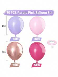 61pcs Pink & Purple Balloons Set, Including Shiny Pink, Light Purple, Pale Pink, Rose Gold Metallic Balloons, And 10-Inch Blush Pink Balloons, Suitable For Wedding, Birthday, Bachelorette Party Decoration - Multicolor - View 2