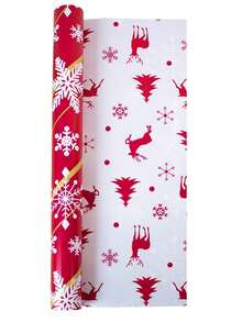 17in X 600in Roll Of Double-Sided Christmas Reindeer & Snowflake Gift Wrapping Paper With Stickers, Suitable For Teens And Family Gifts