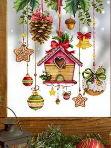 1 pieza Pegatina de plantas verdes navideñas para ventana, pegatina de vidrio con hojas de pino y bayas rojas, poinsettia, ramas de árbol de Navidad, pegatinas para ventanas, para decoración de fiestas navideñas, hogar, centro comercial, decoración de pared, decoración de habitación, decoración navideña, decoraciones navideñas para el hogar - Multicolor - Ver 7