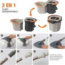 Cubo con Pedal Juego de fregona y cubeta, Cuboíble de fregona, con diseño escurridor y fregona giratoria de 360°, Set de Limpieza de Suelos Uso en húmedo y,Sistema de Limpieza hogar - 1 - Ver 4