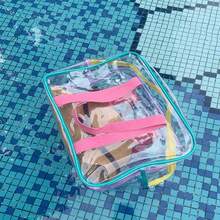 1pc Macaron Colored Makeup Bag, PVC Transparent Tote Bag, Large Capacity Waterproof Beach Bag, Colorful Building Block Game Storage Organizer Box For Children's Room