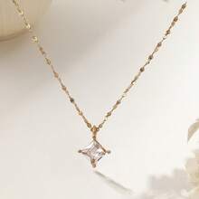 New Stainless Steel Gold Color Necklace With Geometric Zirconia Pendant, Fashionable Women's Jewelry, Minimalist And Fresh Style
