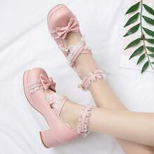 Women Lolita Cosplay Shoes Cross Strap Block Heel Mary Jane Lace Pumps-20256688 - Hồng1 - Xem 11