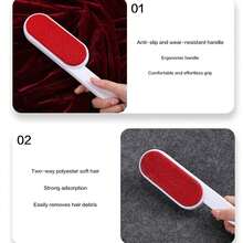 1-Piece Handheld Double-Sided Static Brush - For Cleaning Lint, Dust & Hair From Clothes, Carpets & Sofas | Ergonomic Design | Red & White Fabric