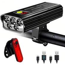 Luces de Bicicleta de 9600 Lúmenes para Conducción Nocturna, Faro Delantero y luz Trasera con 3 Modos de luz, Luces Impermeables para Bicicleta para Montar de Noche,Recargable por USB, Tipo C - 1 - Ver 6