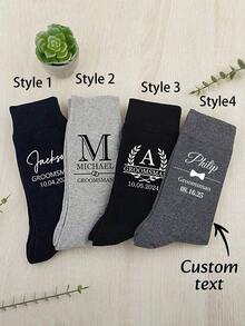 Personalized Groomsmen Socks, Personalized Custom Black Socks Customized Crew Socks,Custom Face Socks, Couple Socks, Custom Wedding Party Gift, Formal Monogram Socks, Wedding Socks - A Luxurious Personalized Dress Sock Set, Groom To Be Wedding Day ,Engagement Decoration Bachelor Party Bach Weekend Groomsman Best Man Proposal Gift Father's Day Husband Dad Present, Unisex