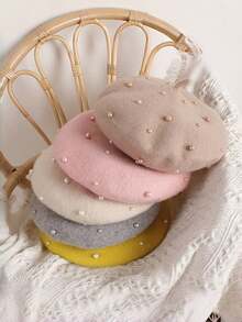 1pc Autumn/Winter New Pearl Children's Beret Hat, Cute Girls Toddler Pearl Cap, Ideal Gift - A-1 - View 6