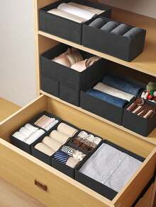 1/3/6pcs Non-Woven Fabric Storage Boxes, Clothes Closet Divider Storage, Foldable Storage Box Set, Clothes Bra Socks Underwear Organizer Box, Drawer Wardrobe Dust-Proof Storage Box, Suitable For Wardrobe Drawer Desktop Storage - Black - View 4