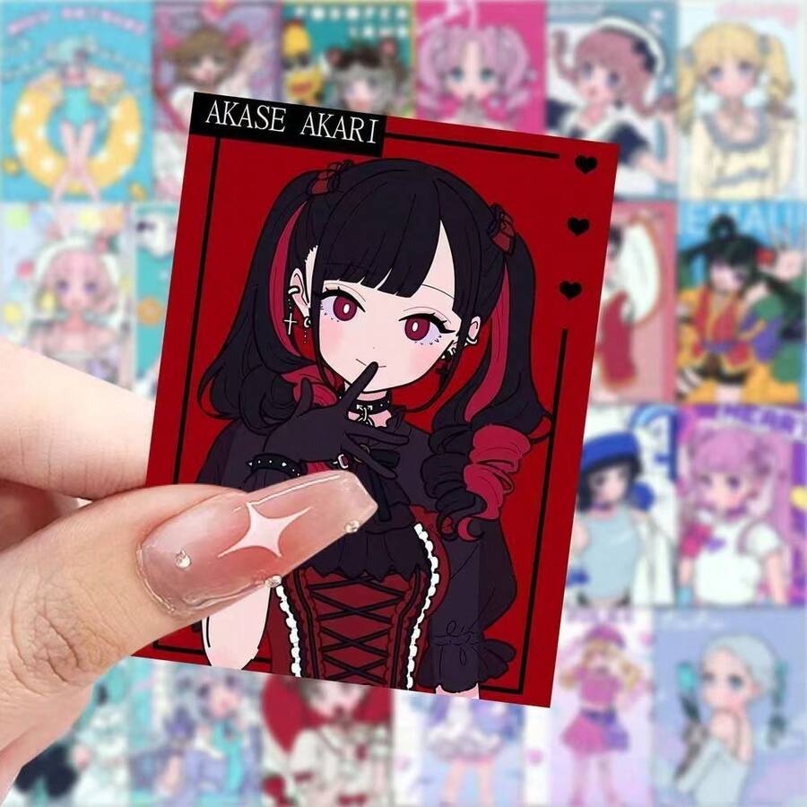 63pcs Anime Cartoon Girl Stickers, Paper Self-Adhesive Decals For Luggage, Phone Cases, Laptops, Helmets, Skateboards, Waterproof DIY Decorative Stickers With Glossy Finish, Asymmetrical Shapes For Plastic Surfaces - Single Use