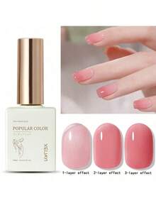 1瓶15ml粉紅色凍冰透明亮光凝膠指甲油,可泡軟,適用於所有季節 - 家庭美甲 Diy