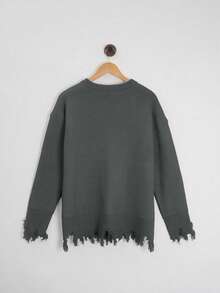 2025春秋时尚热款日常休闲街头帅气哥特朋克风黑白撞色骷髅蜘蛛蝎子图案罗纹毛边破洞女式毛衣，万圣节服装女装，万圣节服装，女士冬装，万圣节服装女装 - 灰色 - 查看 7