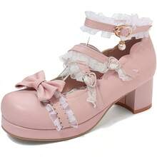 Women Lolita Cosplay Shoes Cross Strap Block Heel Mary Jane Lace Pumps-20256688 - Hồng1 - Xem 8