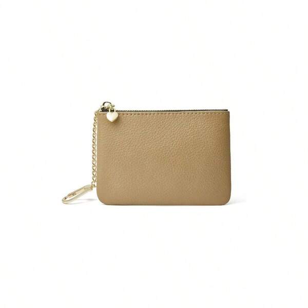 Small Leather Coin Purse Women, Unisex Zipper Card Holder And Slim Coin Pouch With Keychain