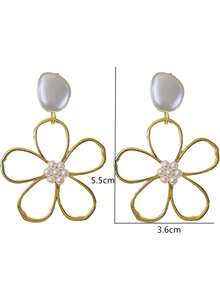 1 Pair Fashionable Exaggerated Hollow Flower & Faux Pearl Dangle Earrings