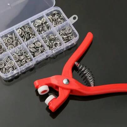 Metal Snaps Buttons With Fastener Pliers Tool Kit, New Snap Fasteners Kit With Pliers Five Claw Buckle Set, Press Studs Kit With Hand Pressure Pliers Tool For DIY Crafts, Clothes, Hats, Sewing ( 9.5mm)